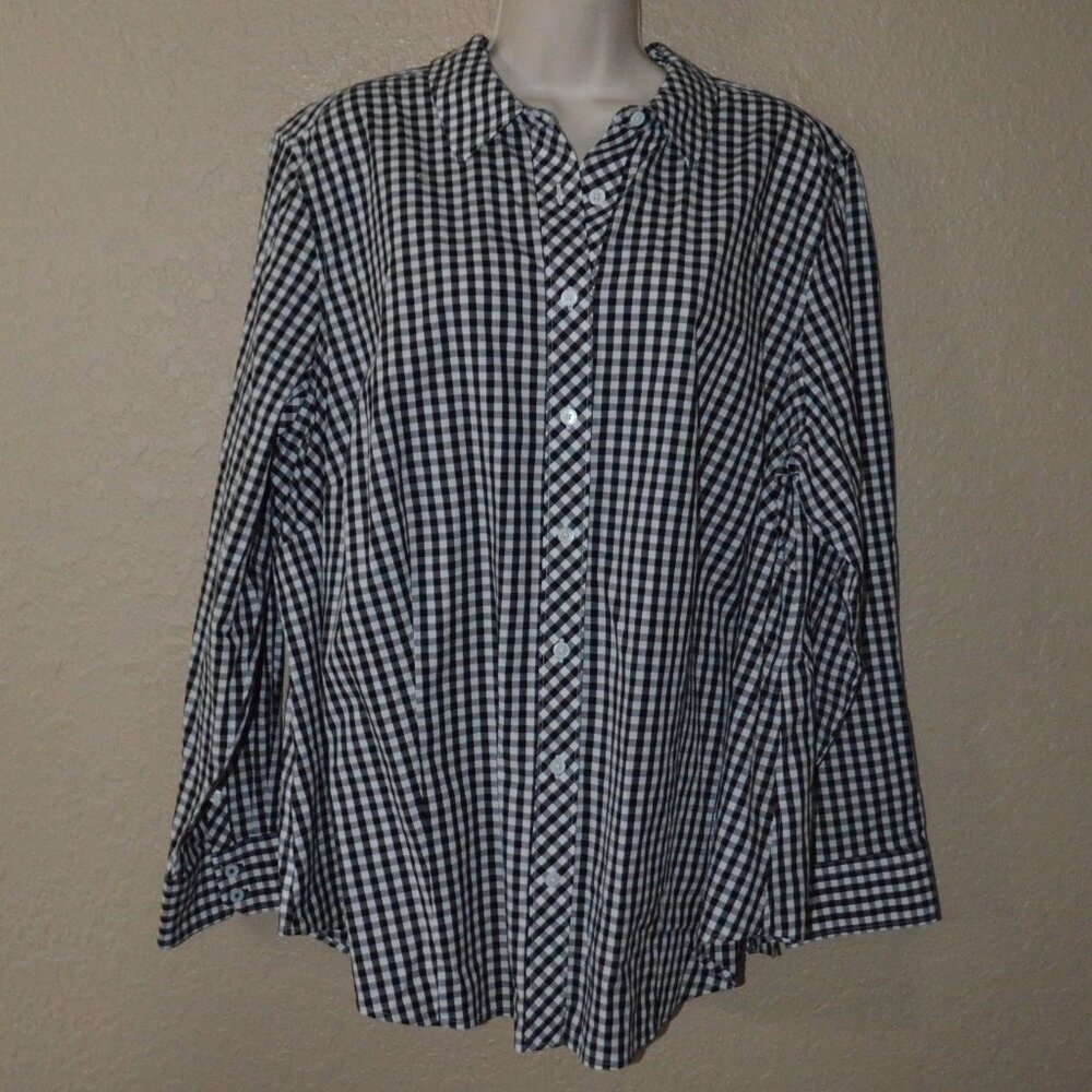 NWOT Sz 20w Talbots Black White Gingham Button Down Blouse